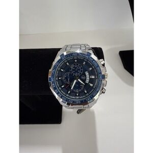 AJ Brand Silver Men's Chronograph Watch Blue Dial stainless steel band